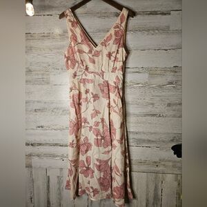Cynthia Rowley Long Pink 100% Linen Dress Floral Beach Boho Womens 6